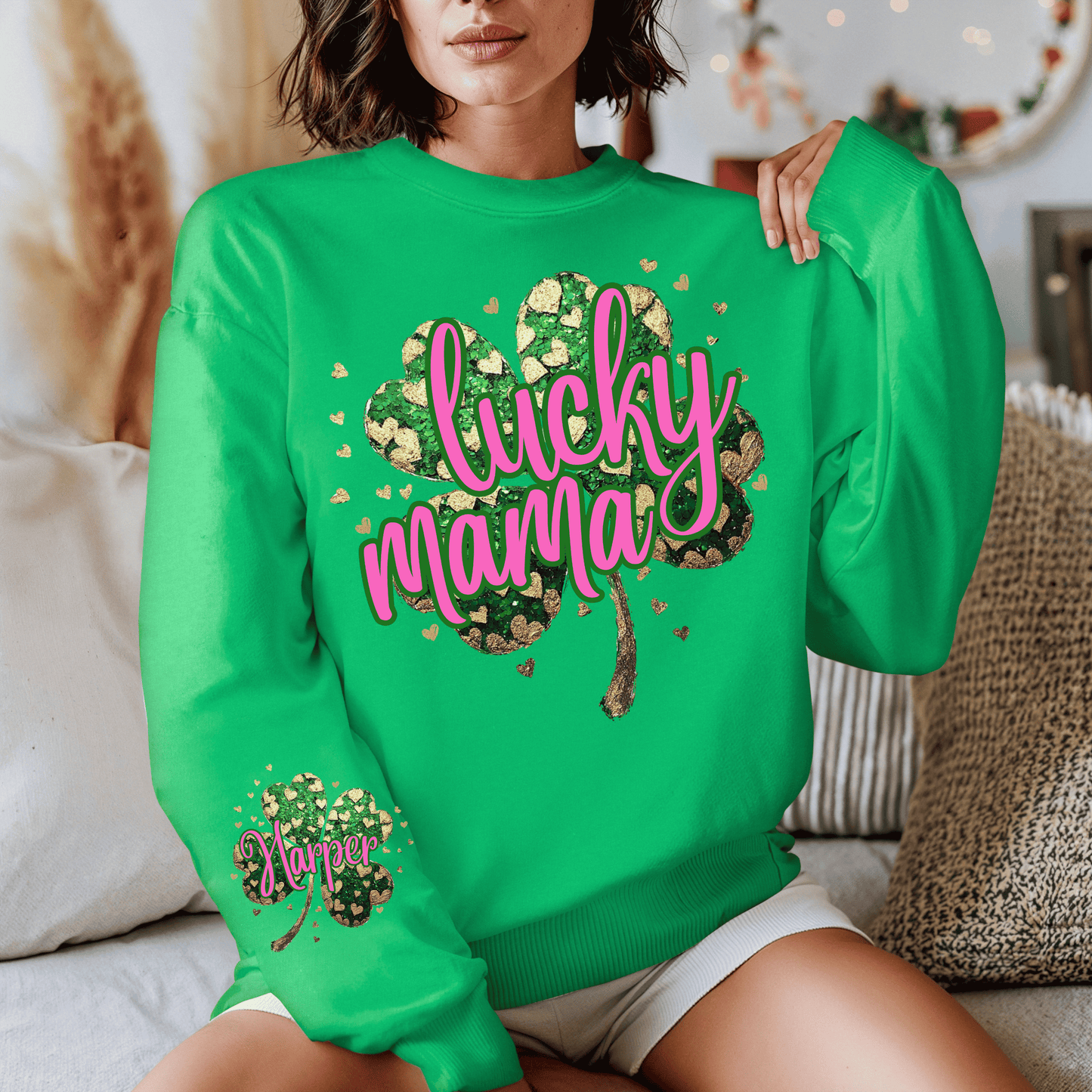 Custom Shamrock 2 pink DTF Transfer “Leave names for front & sleeve in checkout notes”
