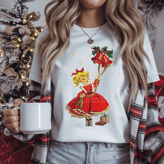 Girl Ringing Christmas Bells DTF Transfer