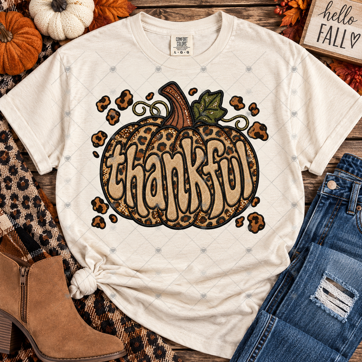 Thankful Leopard Print Pumpkin DTF Transfer