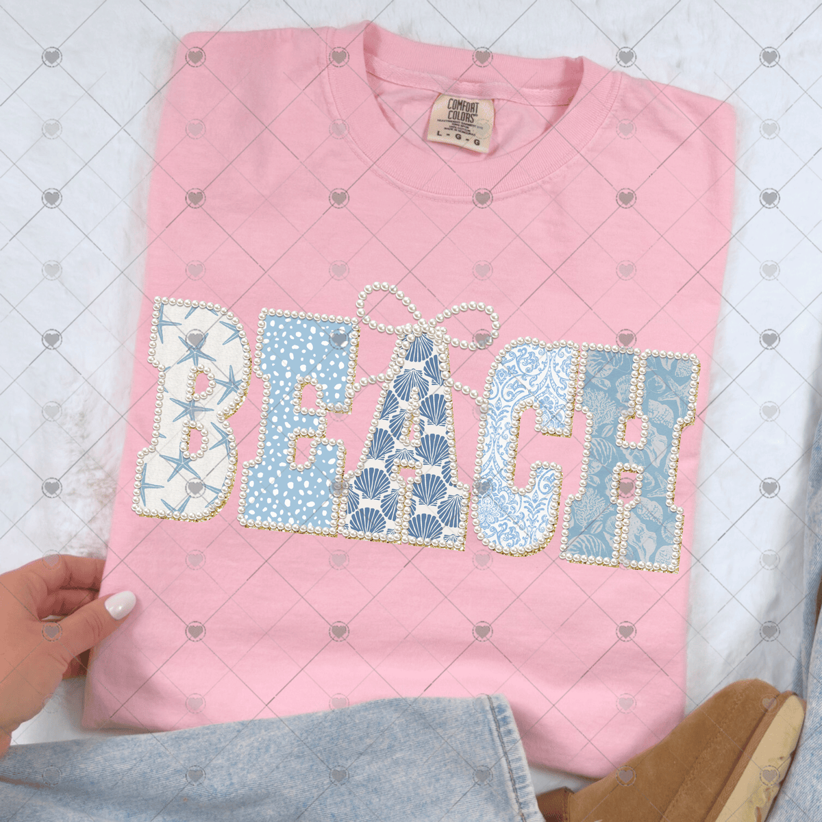 Beach outlined in pearls DTF Transfer