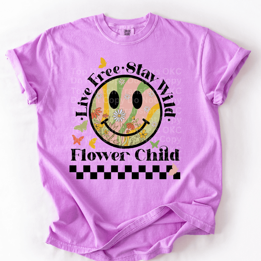 Live Free Stay Wild Smiley Face DTF Transfer