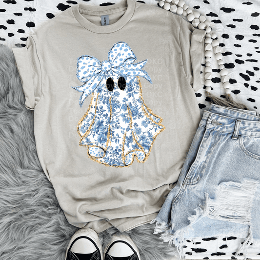 Blue & White Floral Ghost 2 DTF Transfer