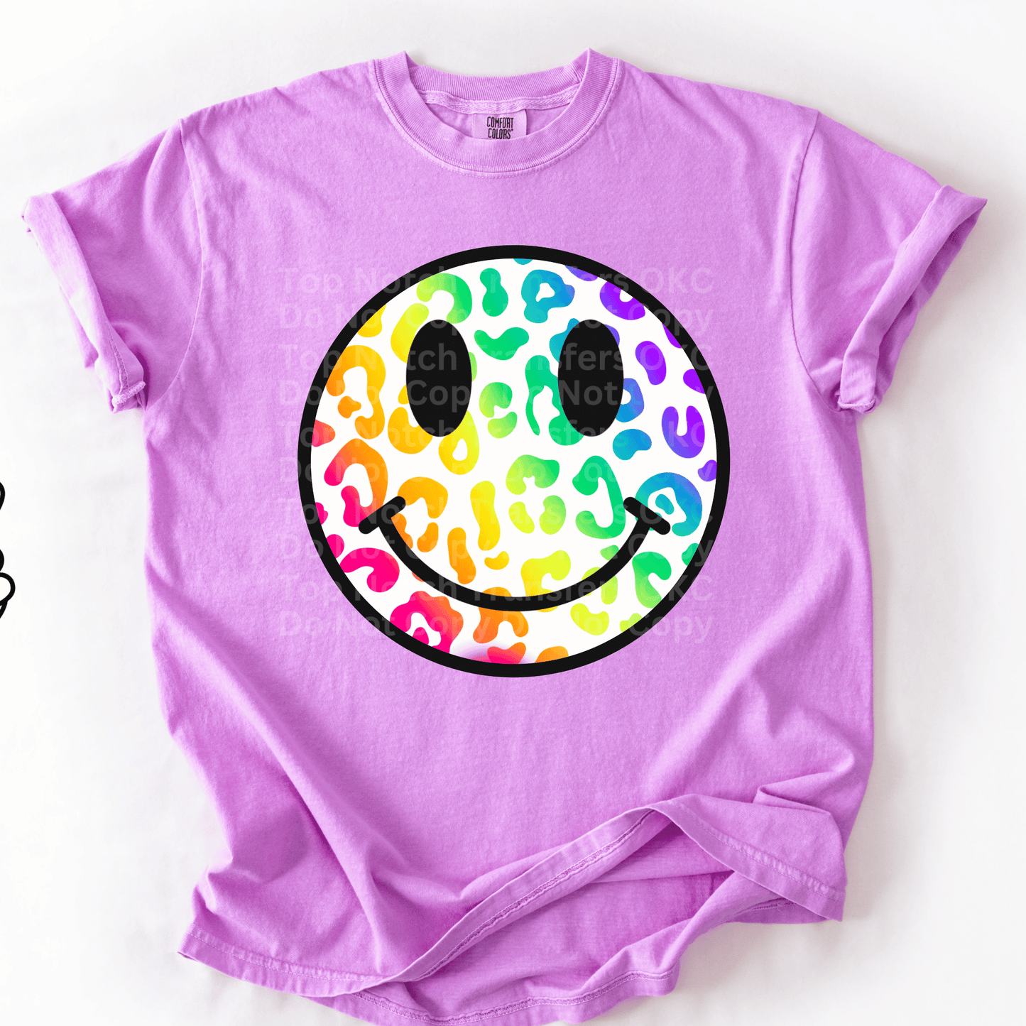 Rainbow Leopard Print Smiley Face DTF Transfer
