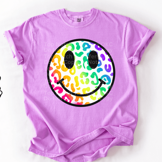 Rainbow Leopard Print Smiley Face DTF Transfer