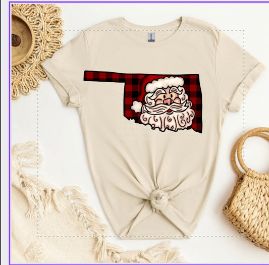 Plaid Oklahoma Santa DTF Transfer