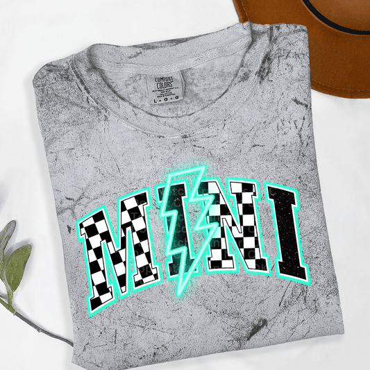 Checkered Mini Neon Teal DTF Transfer