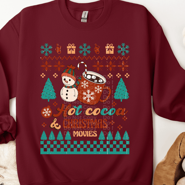 Hot Cocoa & Christmas Movies Ugly Christmas Sweater DTF Transfer