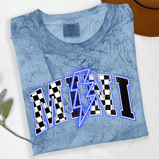 Checkered Mini Neon Blue DTF Transfer