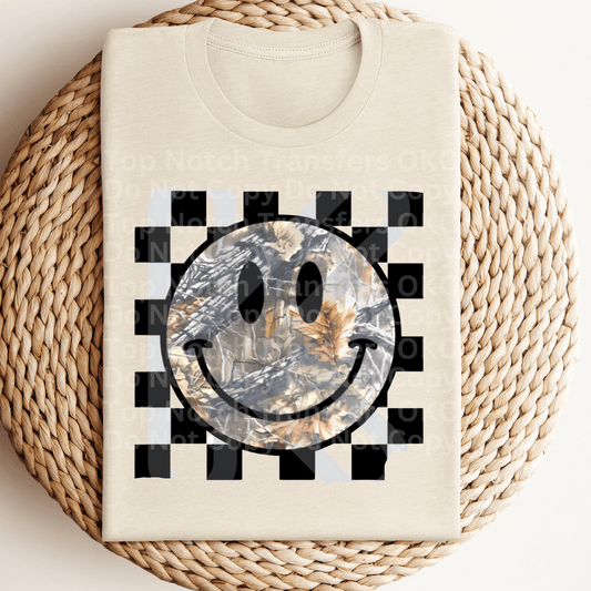 Camo Smiley Checkered DTF Transfer