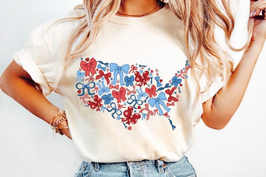 Red, White, Blue Coquette Ribbons USA DTF Transfer