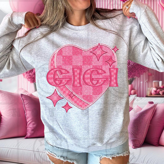Gigi - Pink Checkered Heart DTF Transfer