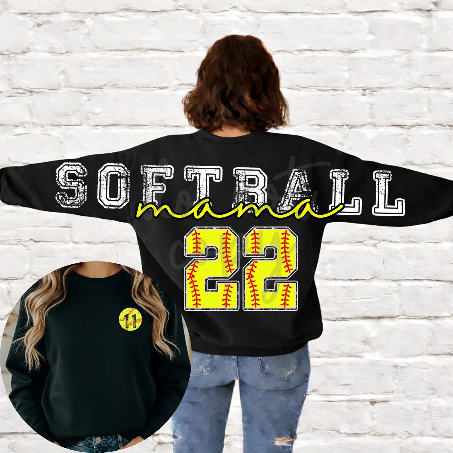 Custom Sports Mama Across the Back & Front pocket DTF Transfer “Leave Custom info in checkout notes- number, name for pocket, for cheerleading- 2 colors and glitter or no glitter on the Pom”