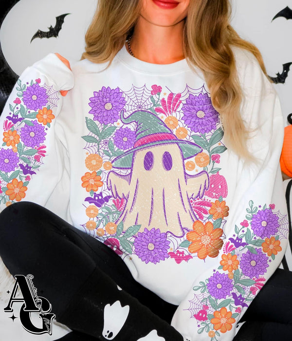 Bright Floral Ghost design *Optional long sleeve design* DTF Transfer