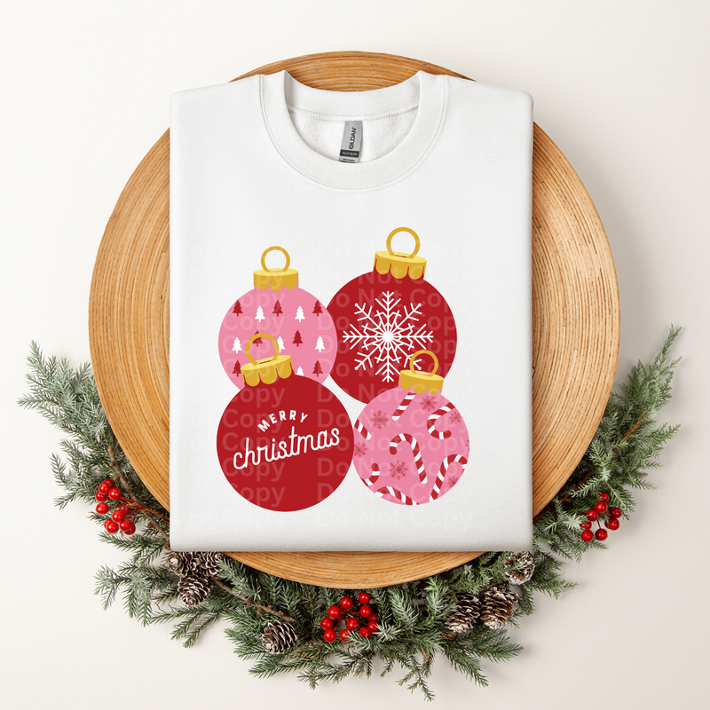 Merry Christmas Ornaments Red/Pink DTF Transfer