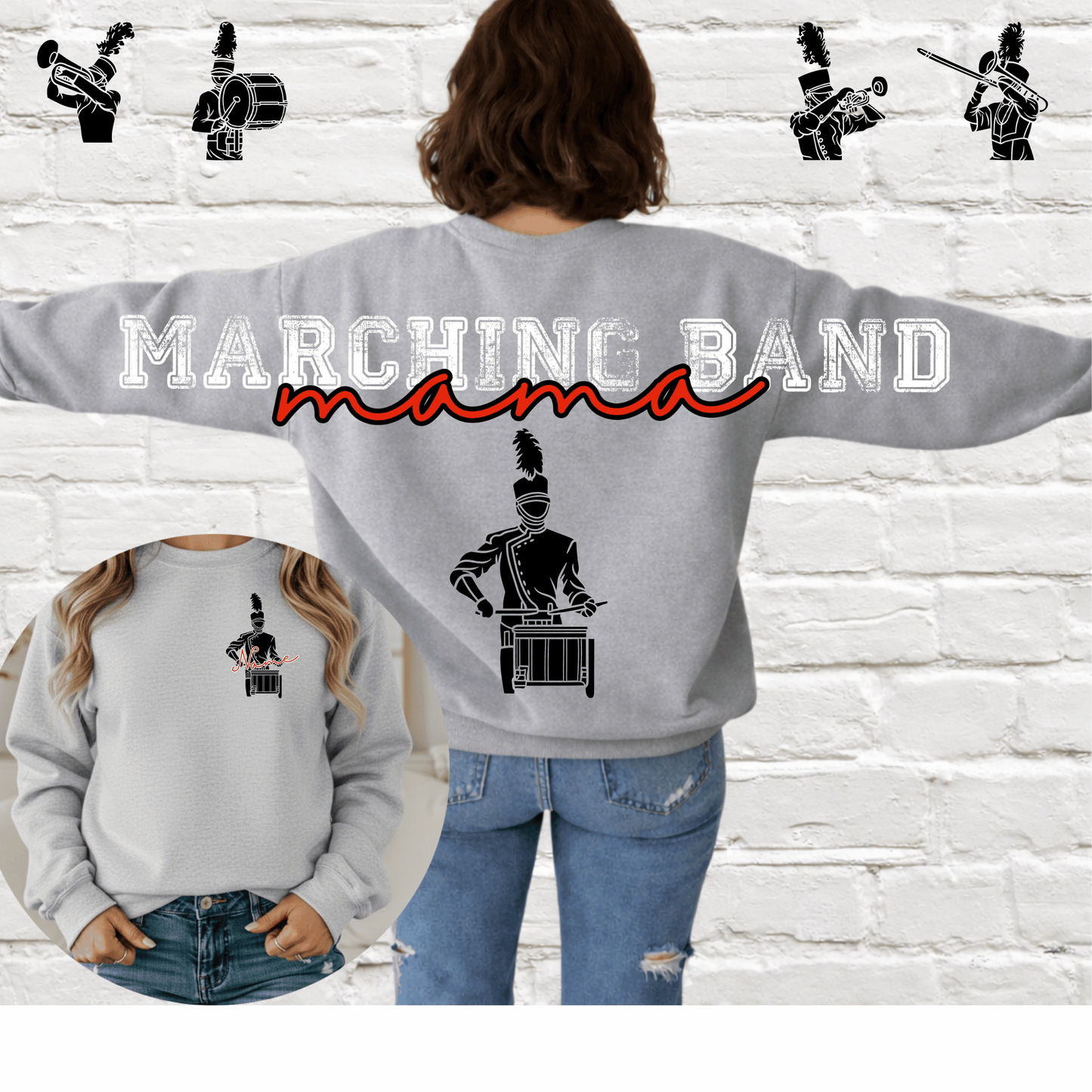 Custom Sports Mama Across the Back & Front pocket DTF Transfer “Leave Custom info in checkout notes- number, name for pocket, for cheerleading- 2 colors and glitter or no glitter on the Pom”