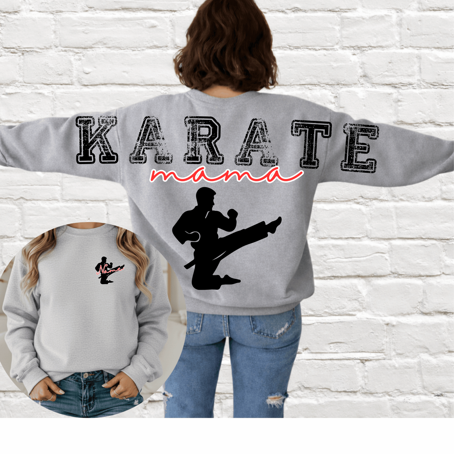 Custom Sports Mama Across the Back & Front pocket DTF Transfer “Leave Custom info in checkout notes- number, name for pocket, for cheerleading- 2 colors and glitter or no glitter on the Pom”