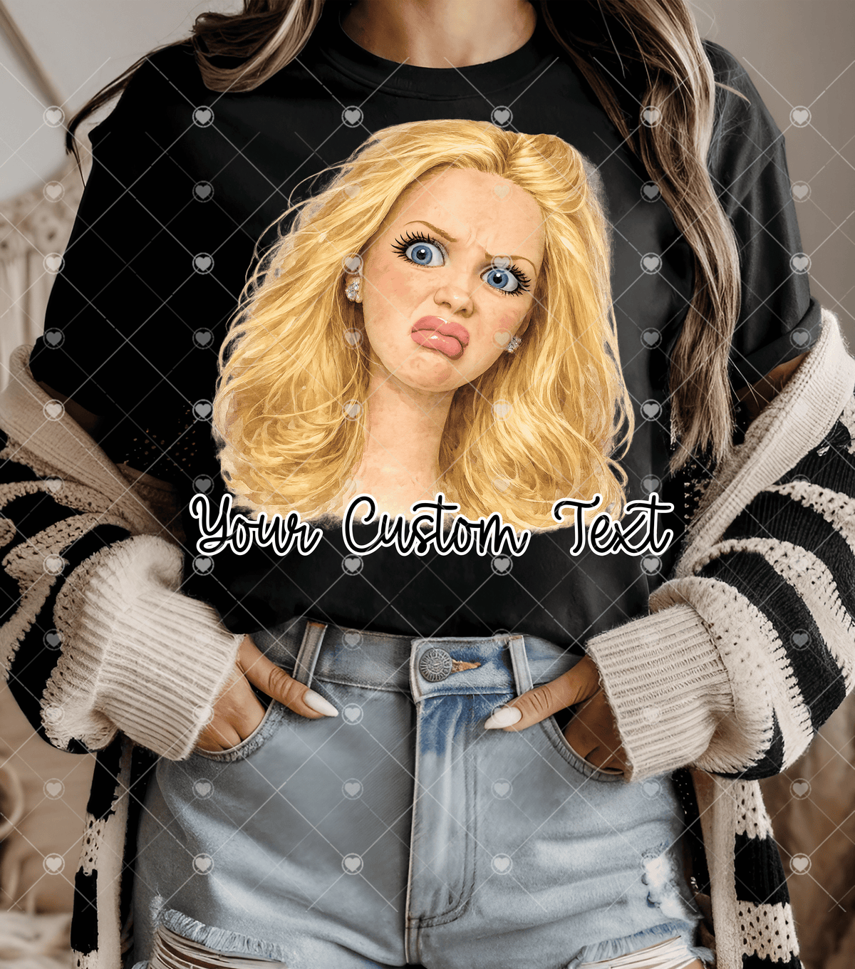 Custom Disgusted Face Barbie w/ Custom Text DTF Transfer * Leave Custom Barbie Option 1, w, 3 or 4 and custom text in checkout notes)