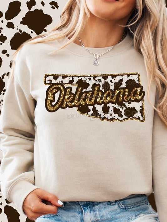 Cowprint Glitter Oklahoma  DTF Transfer