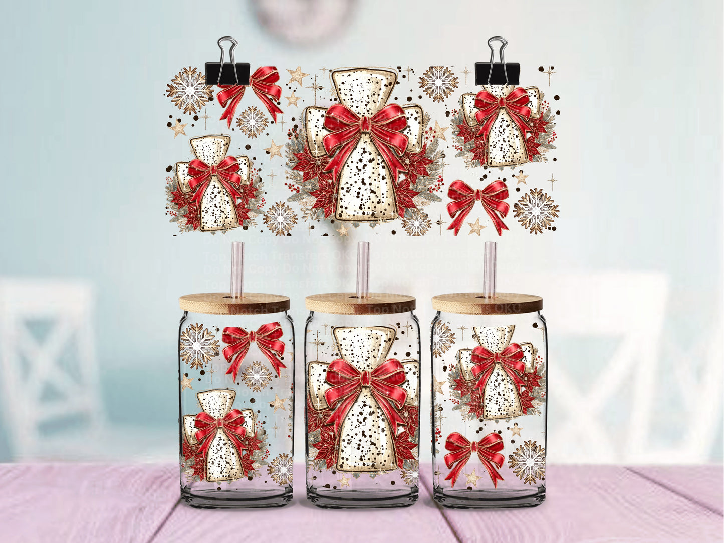 Christmas Red Dalmatian Print Cross UV DTF 16oz Cup Wrap