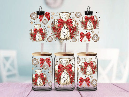 Christmas Red Dalmatian Print Cross UV DTF 16oz Cup Wrap
