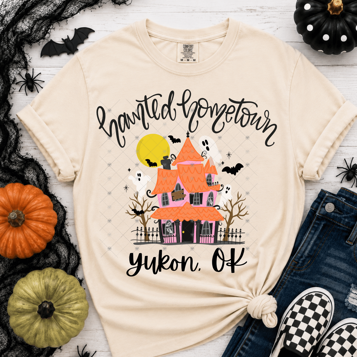 Custom Town Haunted House DTF Transfer *Add your custom town & state info to the checkout notes*
