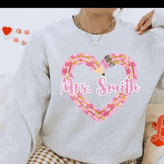 Custom Valentine’s Pencil Heart w/ Name Design 1 DTF Transfer