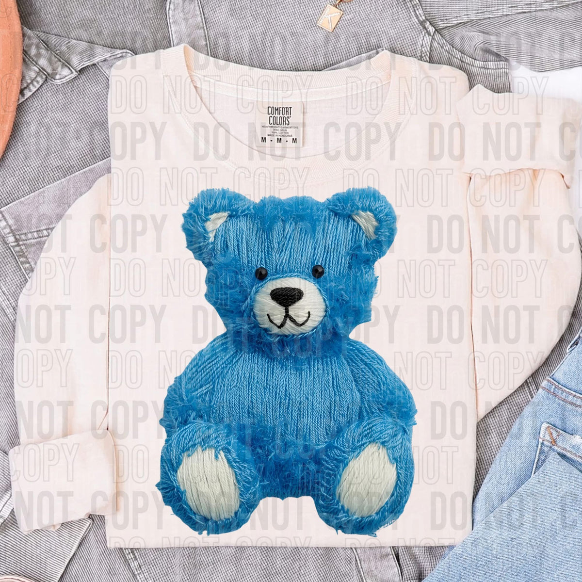 Blue Yarn Bear DTF Transfer