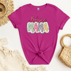 Boujee Mama - Colorful white dotted lettering over white/black background DTF Transfer