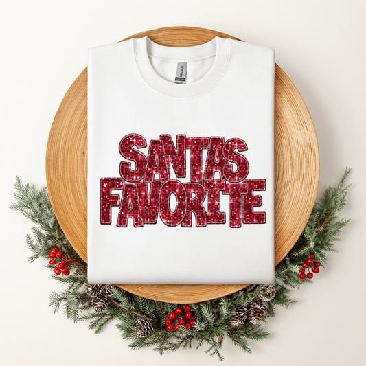Santas Favorite Red Faux Sequin DTF Transfer
