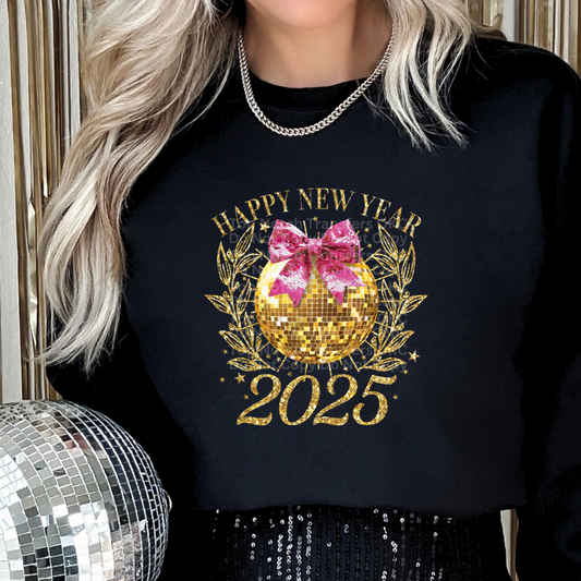 Happy New Year Gold w/Pink Bow DTF Transfer
