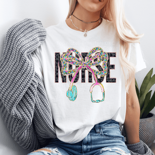 Nurse Floral Bow Stethoscope DTF Transfer