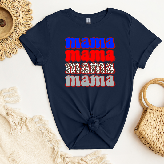 Mama Stacked Blue, Red, Cheetah & Grey DTF Transfer