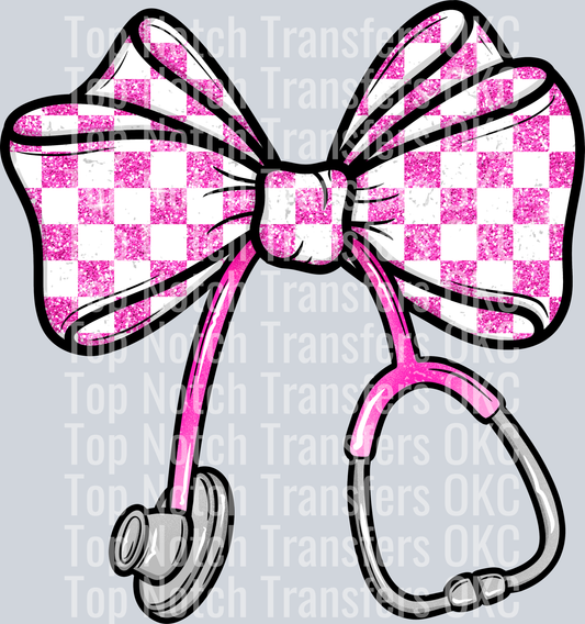 Coquette Nurse Pink Checkered Bow DTF Transfer