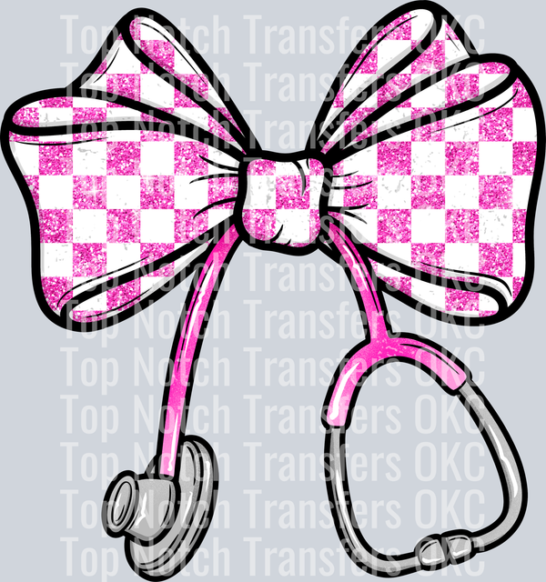 Coquette Nurse Pink Checkered Bow DTF Transfer