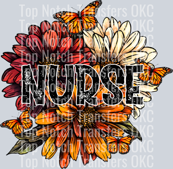 Nurse Flowers & Butterflies DTF Transfer