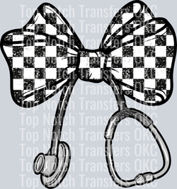 Coquette Nurse Checkered Bow DTF Transfer