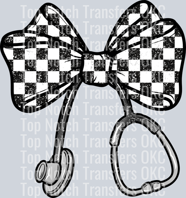 Coquette Nurse Checkered Bow DTF Transfer