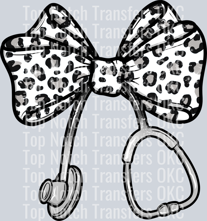 Coquette Nurse Snow Leopard Bow DTF Transfer