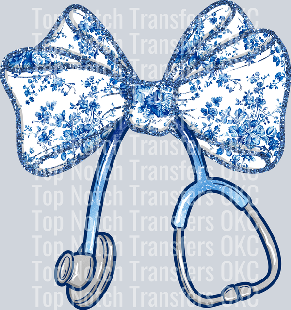 Coquette Nurse Floral Blue DTF Transfer