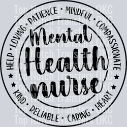 Mental Health Nurse Black DTF Transfer