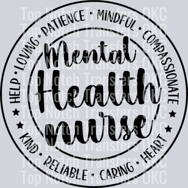 Mental Health Nurse Black DTF Transfer
